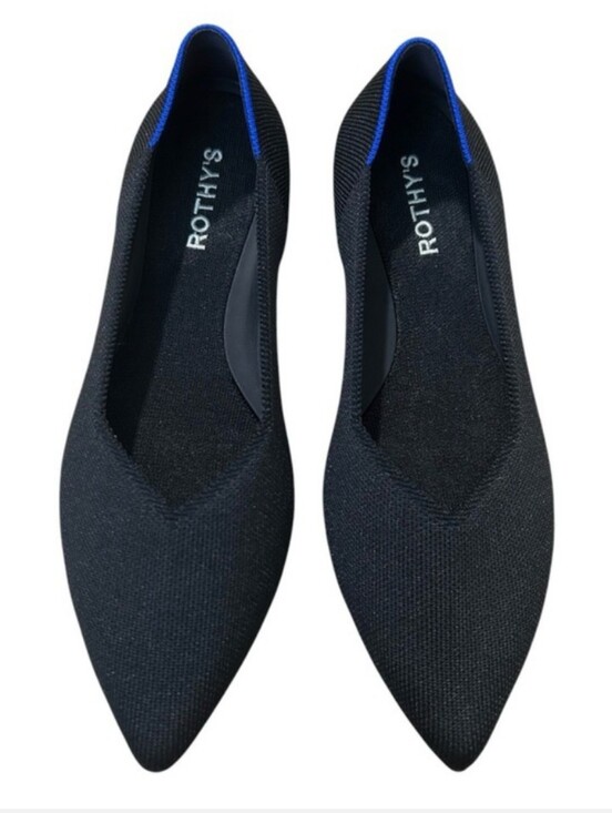 Rothy's Shoes - Rothy's Women's Black Pointed Flat with Blue Trim